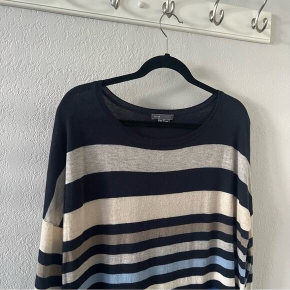 Vince Navy Blue Striped Merino Wool Sweater - Picture 2 of 7